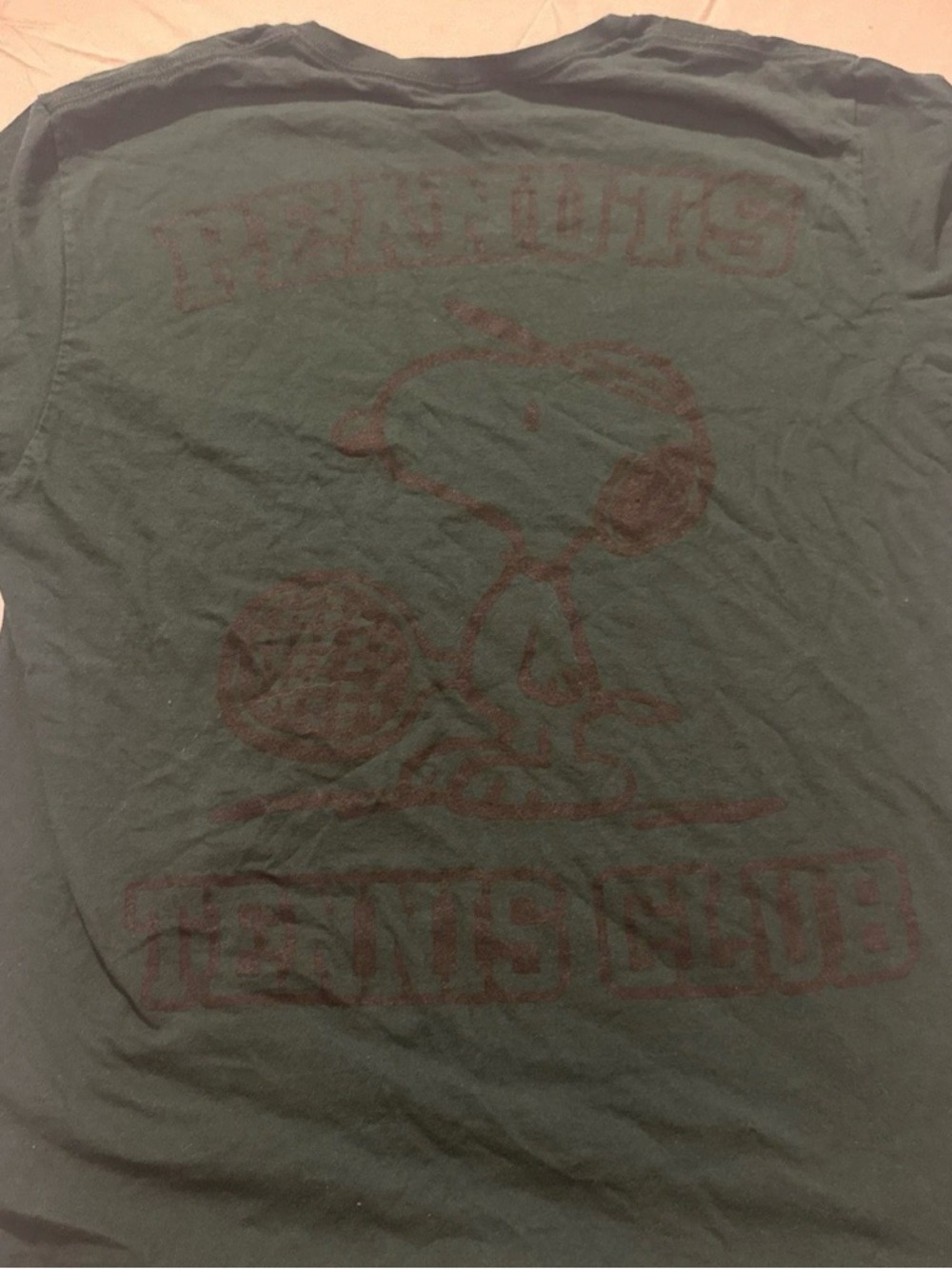 Peanuts Snoopy Tennis Club Dark Green T shirt Top US Men Size Large